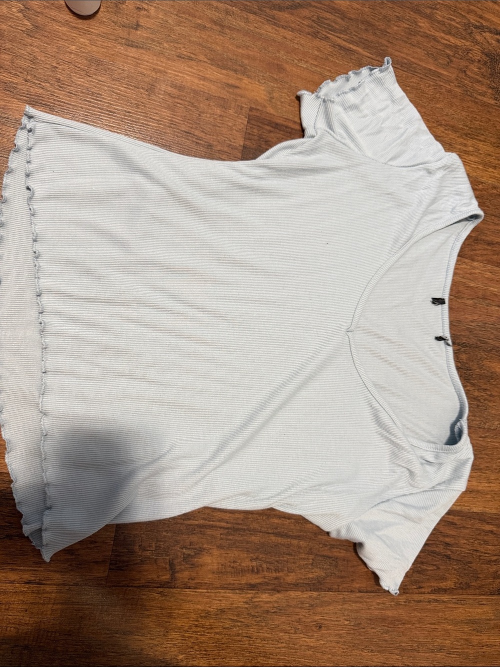 Light Blue Ribbed Short Sleeve Women's Top